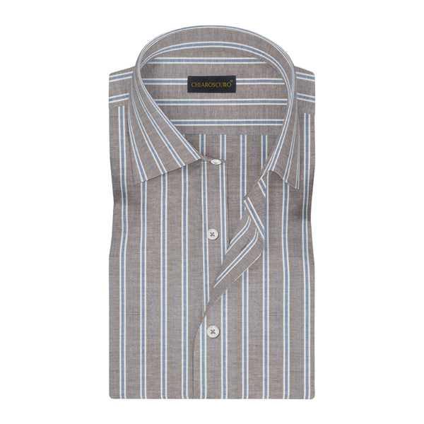Brown With White & Blue Stripes