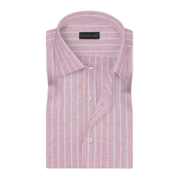 pink & white linen striped shirt