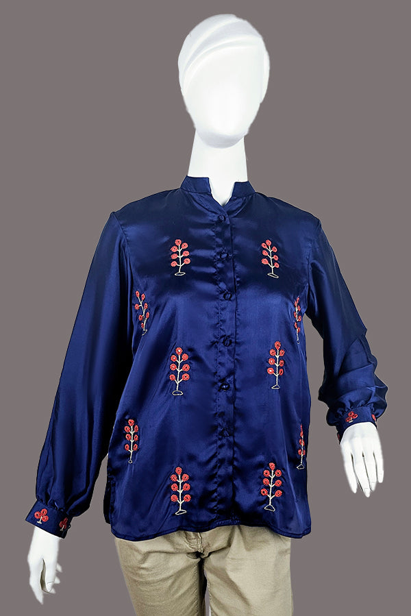 Navy Blue Chimose Silk Shirt