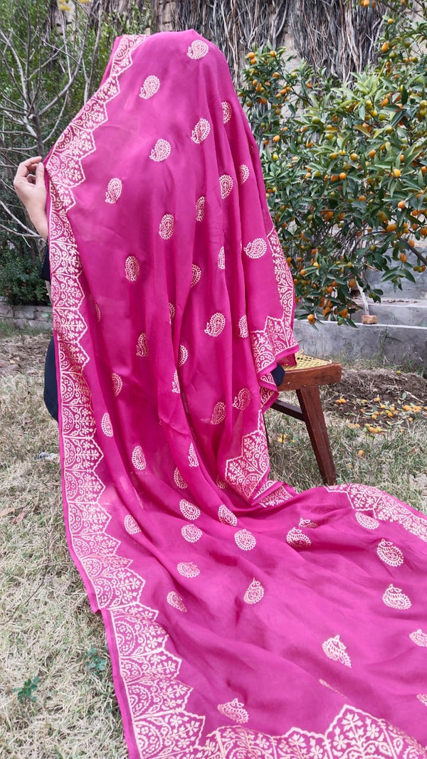 Fucshia Pink  Silk Duppata 1pc